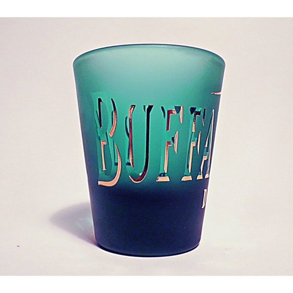 Libbey BUFFALO TRACE DISTILLERY Green Shot Glass Gold - Picture 1 of 3